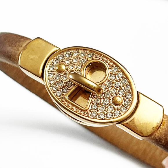 Fossil Rose Gold & Pave Crystal Leather Turnlock Bracelet - Picture 4 of 6